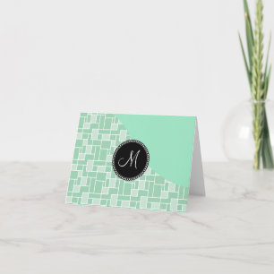 Custom Monogram Initial Mint Green Tile Pattern Note Card