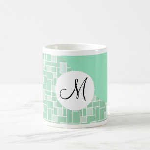 Custom Monogram Initial Mint Green Wave Tile Print Coffee Mug