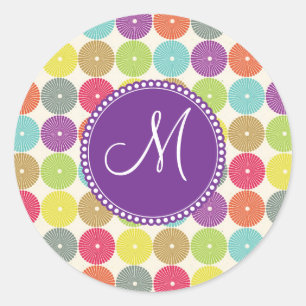 Custom Monogram Initial Multi Coloured Circles Classic Round Sticker