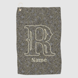 Custom Monogram Initial Name Brown Floral Golf Towel