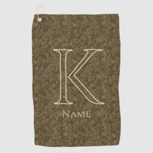 Custom Monogram Initial Name Brown Floral Leaf Golf Towel