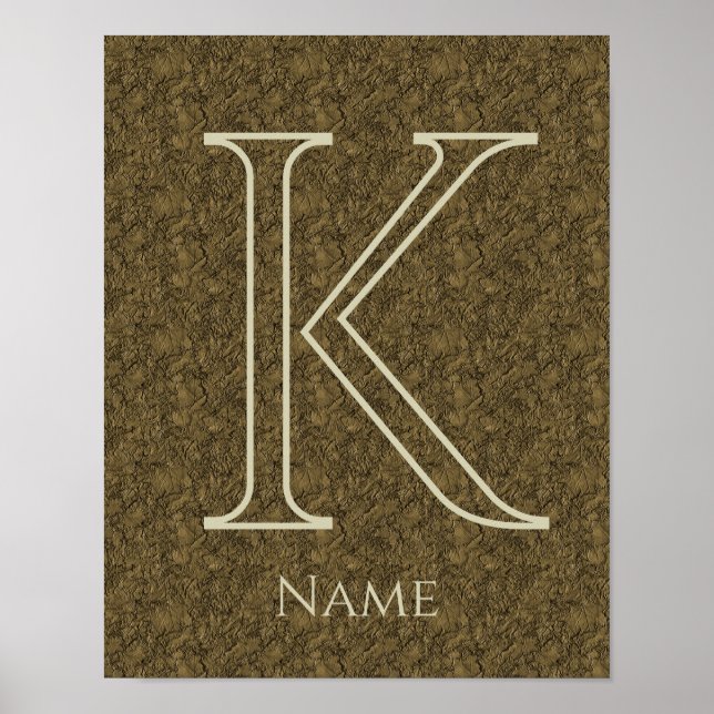 Custom Monogram Initial Name Brown Floral Leaf Poster (Front)