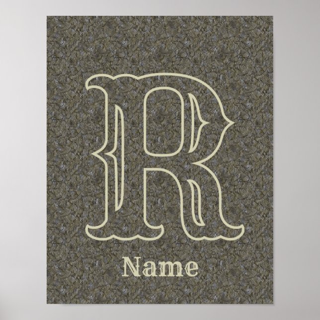 Custom Monogram Initial Name Brown Floral Poster (Front)