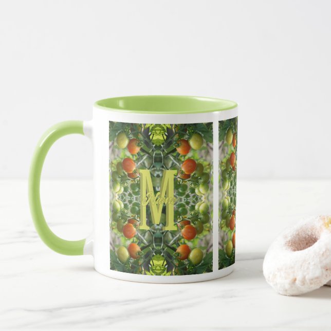 Custom Monogram Initial Name Cherry Tomatoes Mug (With Donut)