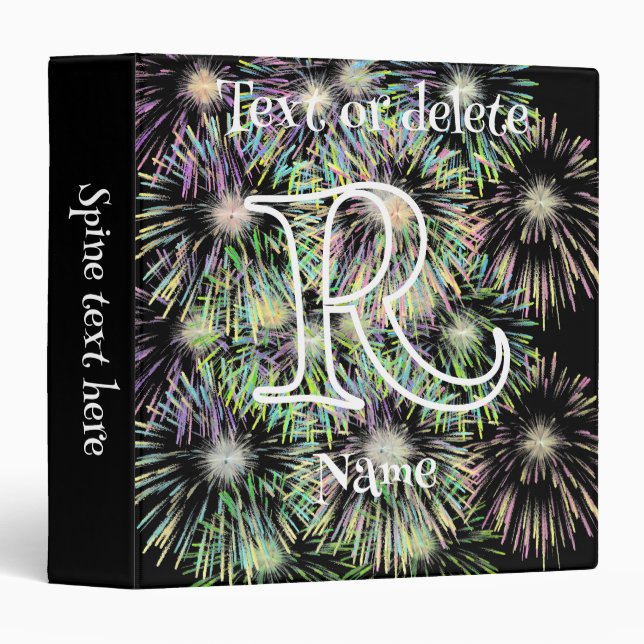 Custom Monogram Initial Name Colourful Fireworks   Binder (Front/Spine)