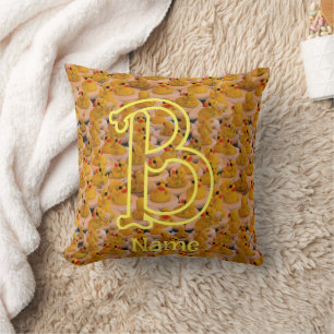 Custom Monogram Initial Name Cute Rubber Ducks Throw Pillow