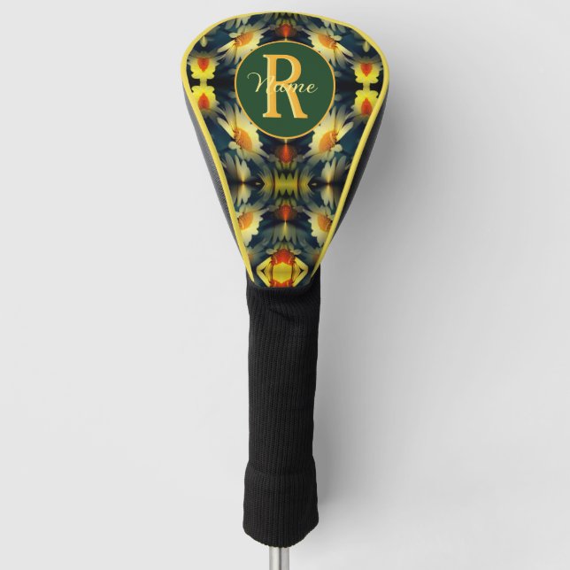 Custom Monogram Initial Name Daisy Floral Art Golf Head Cover (Front)