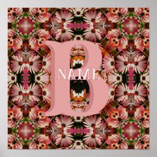 Custom Monogram Initial Name Daisy Floral Art Poster