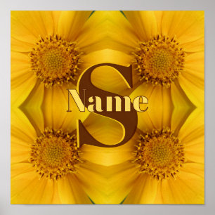 Custom Monogram Initial Name Daisy Petals Art Poster