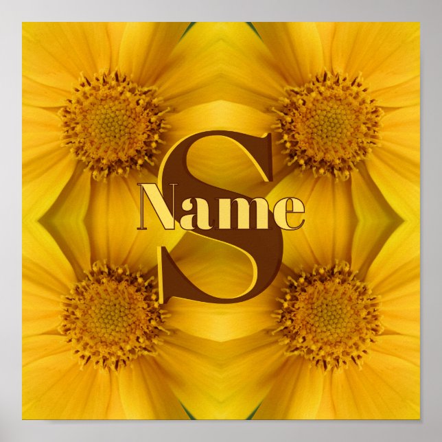 Custom Monogram Initial Name Daisy Petals Art Poster (Front)