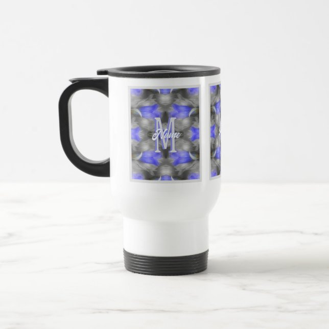 Custom Monogram Initial Name Floral Art Travel Mug (Left)