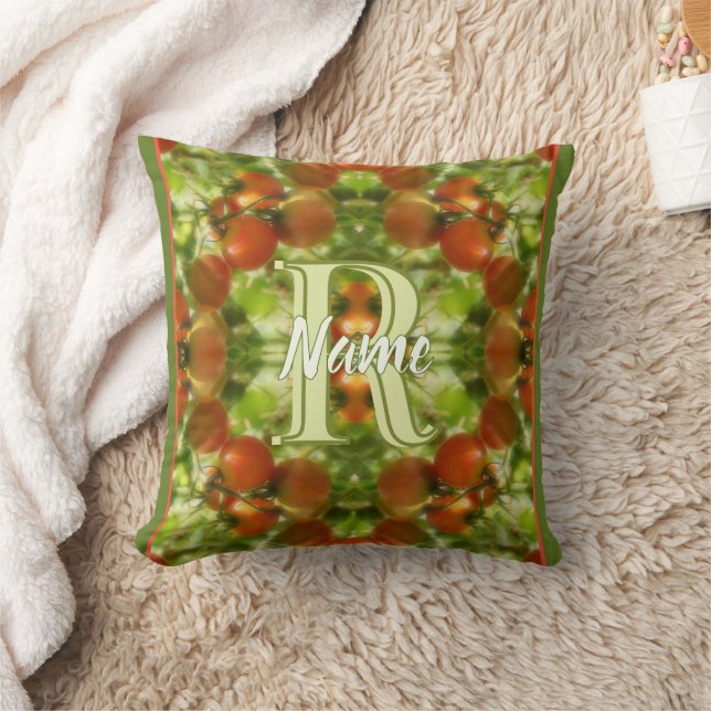 Custom Monogram Initial Name Garden Tomatoes Throw Pillow (Blanket)