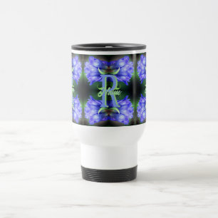 Custom Monogram Initial Name Gentian Floral Art Travel Mug
