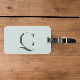 Custom Monogram Initial Name Green Typography Luggage Tag