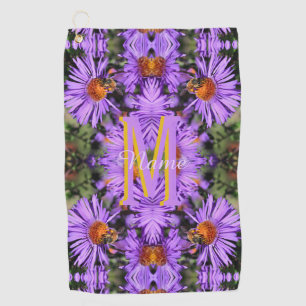 Custom Monogram Initial Name Honeybee Aster Art Golf Towel
