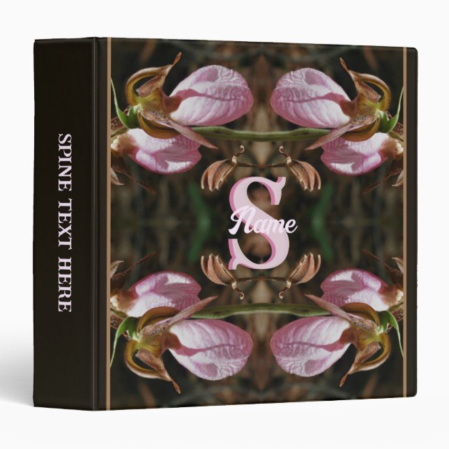 Custom Monogram Initial Name Lady Slipper Flowers Binder (Front/Spine)
