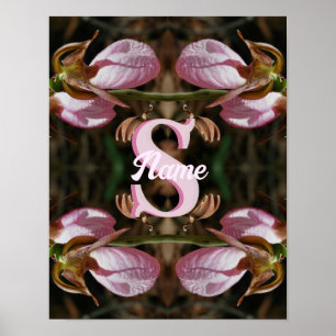 Custom Monogram Initial Name Lady Slipper Flowers Poster