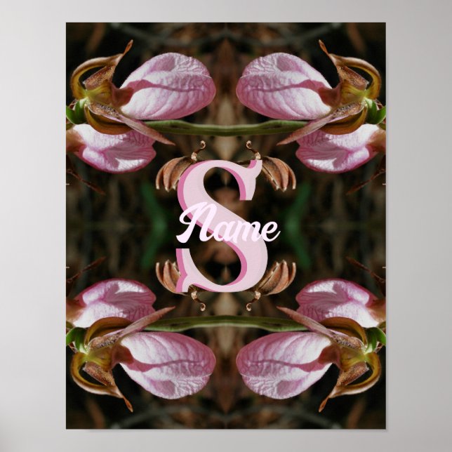 Custom Monogram Initial Name Lady Slipper Flowers Poster (Front)