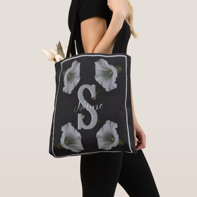 Custom Monogram Initial Name Morning Glory  Tote Bag (Close Up)