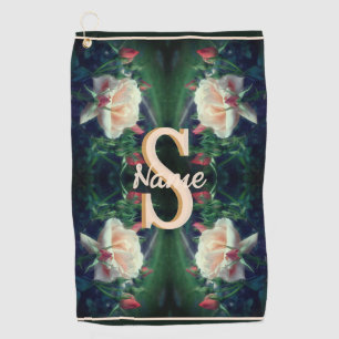 Custom Monogram Initial Name Peach Rose Golf Towel