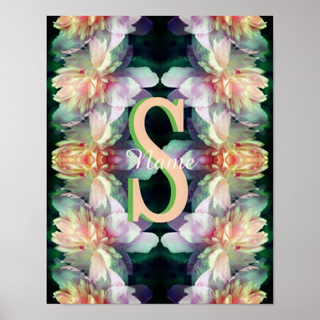 Custom Monogram Initial Name Peony Art Poster (Front)