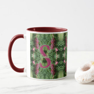 Custom Monogram Initial Name Pinecones Nature Art Mug
