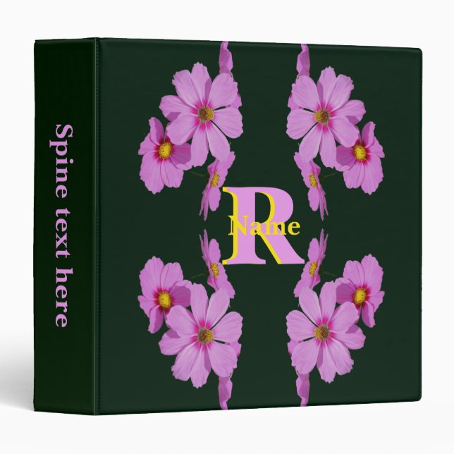 Custom Monogram Initial Name Pink Daisy Art Binder (Front/Spine)