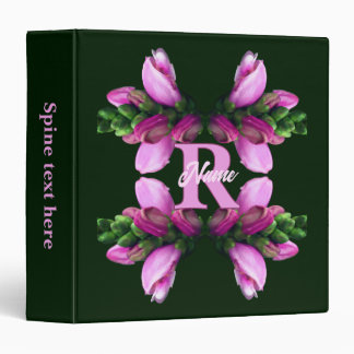 Custom Monogram Initial Name Pink Flower Art Binder