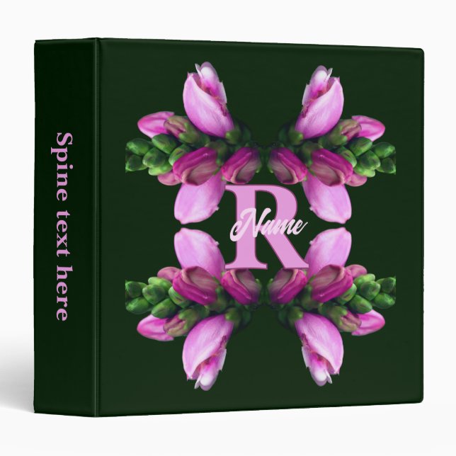 Custom Monogram Initial Name Pink Flower Art Binder (Front/Spine)