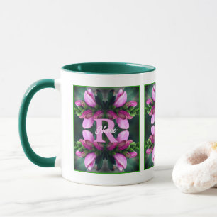 Custom Monogram Initial Name Pink Flower Art Mug