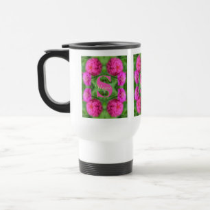 Custom Monogram Initial Name Pink Zinnias Travel Mug