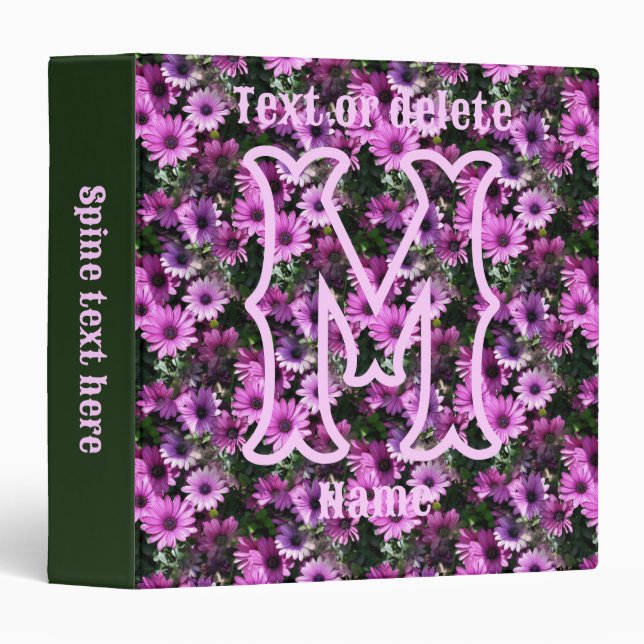 Custom Monogram Initial Name Purple Daisies Binder (Front/Spine)