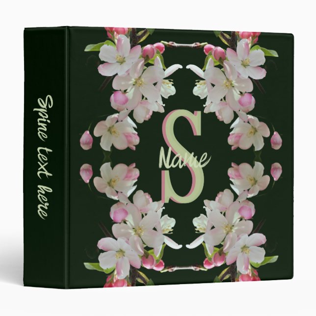 Custom Monogram Initial Name Spring Blossoms Art Binder (Front/Spine)