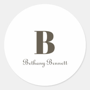 Custom Monogram Initial Name White Classic Round Sticker