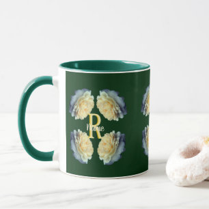 Custom Monogram Initial Name Yellow Roses Mug
