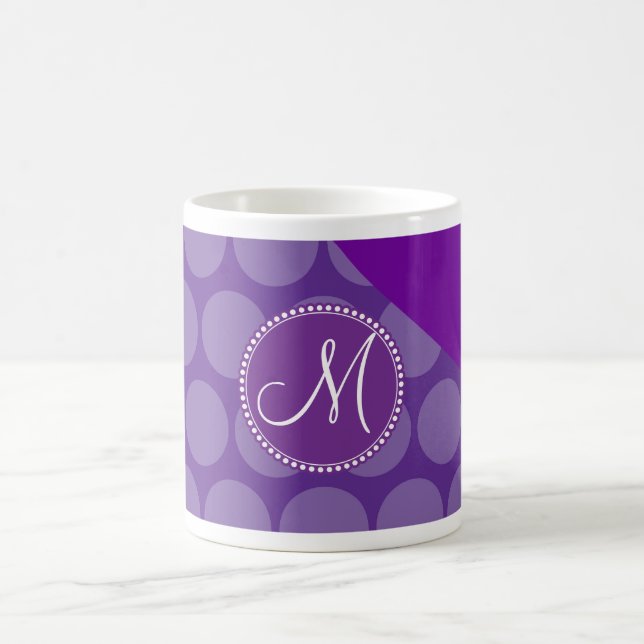 Custom Monogram Initial Purple Polka Dot Wave Coffee Mug (Center)