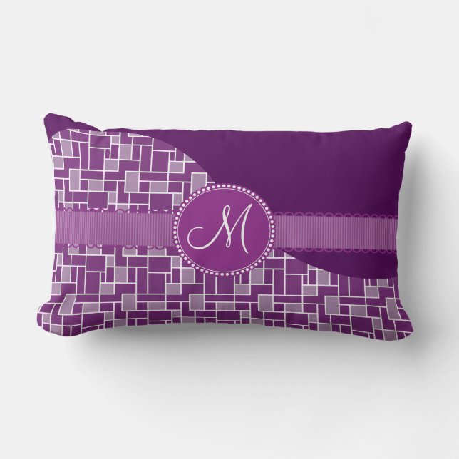 Custom Monogram Initial Purple Tile Wave Pattern Lumbar Pillow (Front)