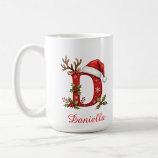 Custom monogram initial snowflake merry Christmas Coffee Mug