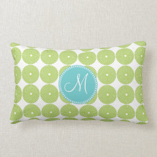 Custom Monogram Initial Spring Green Circles Lumbar Pillow