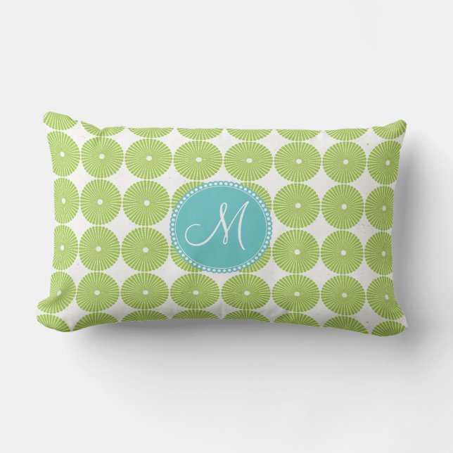 Custom Monogram Initial Spring Green Circles Lumbar Pillow (Front)