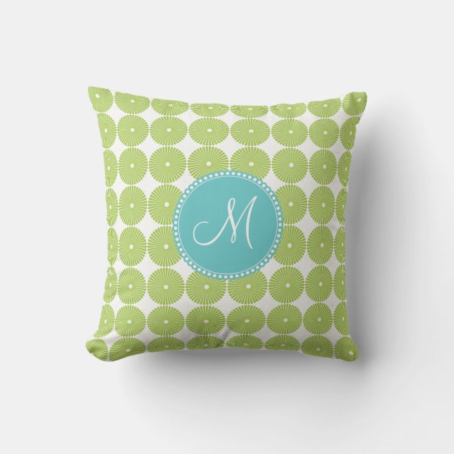 Custom Monogram Initial Spring Green Circles Throw Pillow (Front)
