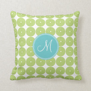 Custom Monogram Initial Spring Green Circles Throw Pillow