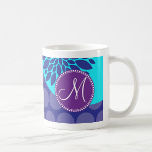 Custom Monogram Initial Teal Purple Polka Dots Coffee Mug