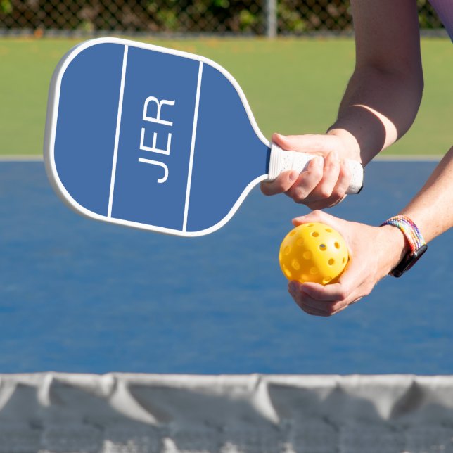 Custom Monogram Initials Blue White Sports Player Pickleball Paddle (Insitu)