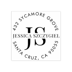 Custom Monogram Initials Full Name Return Address Rubber Stamp
