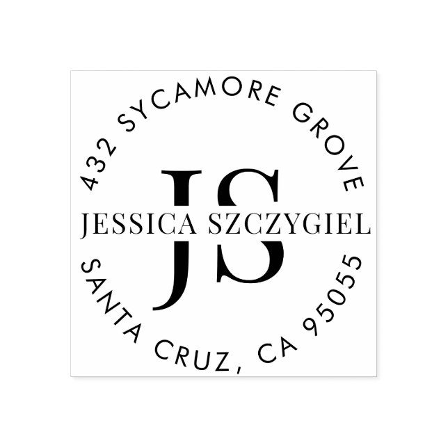 Custom Monogram Initials Full Name Return Address Rubber Stamp (Imprint)