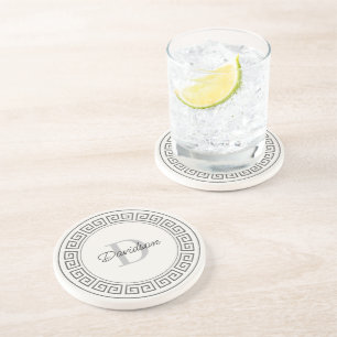 Custom Monogram Initials Greek Meander Stylish Coaster