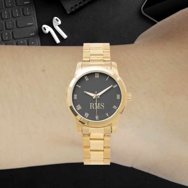 Custom Monogram Initials Luxe Gold Bracelet Watch (Custom Monogram Initials Luxe Gold Bracelet Watch)