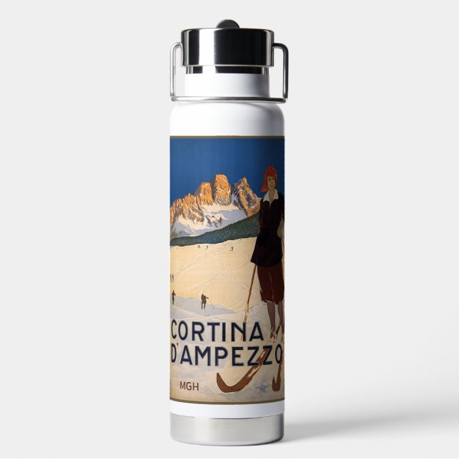 Custom Monogram Italy Skiing Water Bottle (Back)