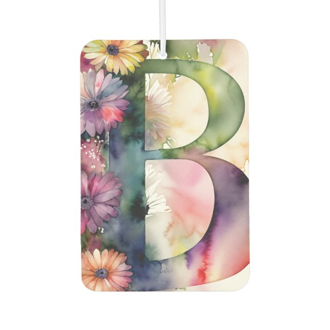Custom Monogram Jewel Tone Watercolor Floral  Air Freshener (Front)